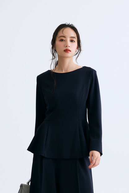 Office jersey peplum tops（Navy）
