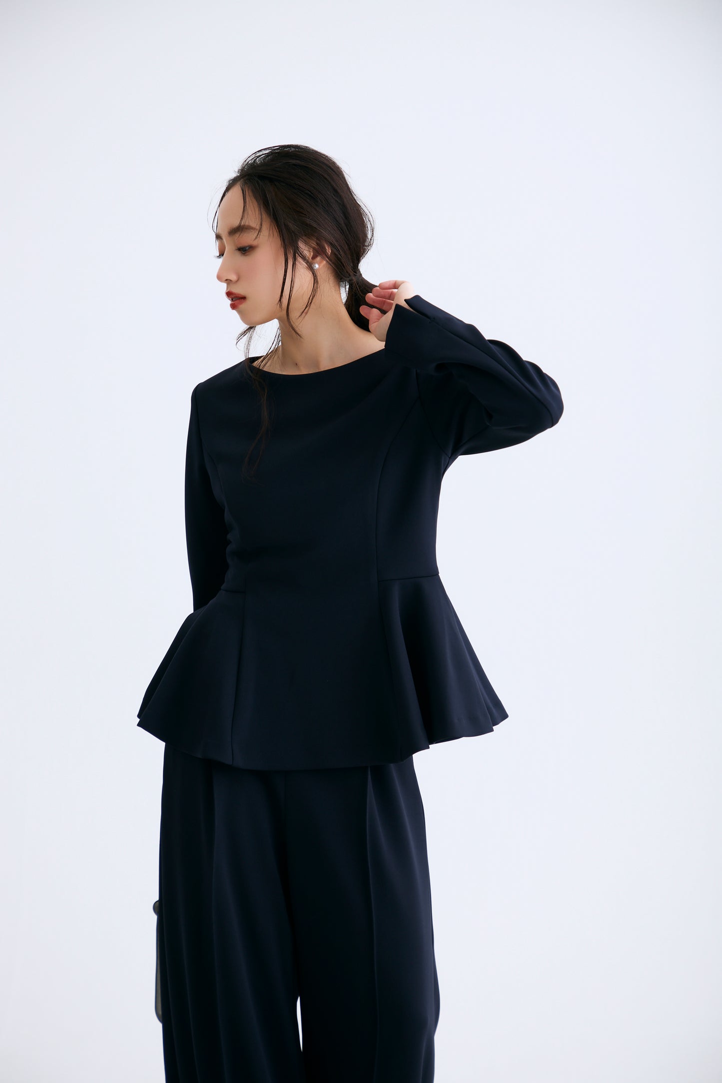 Office jersey peplum tops（Navy）