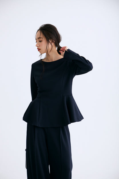 Office jersey peplum tops（Navy）