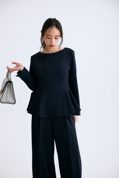 Office jersey peplum tops（Navy）