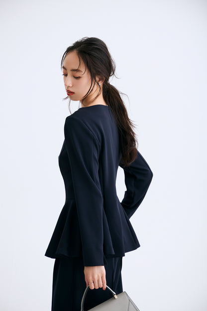 Office jersey peplum tops（Navy）