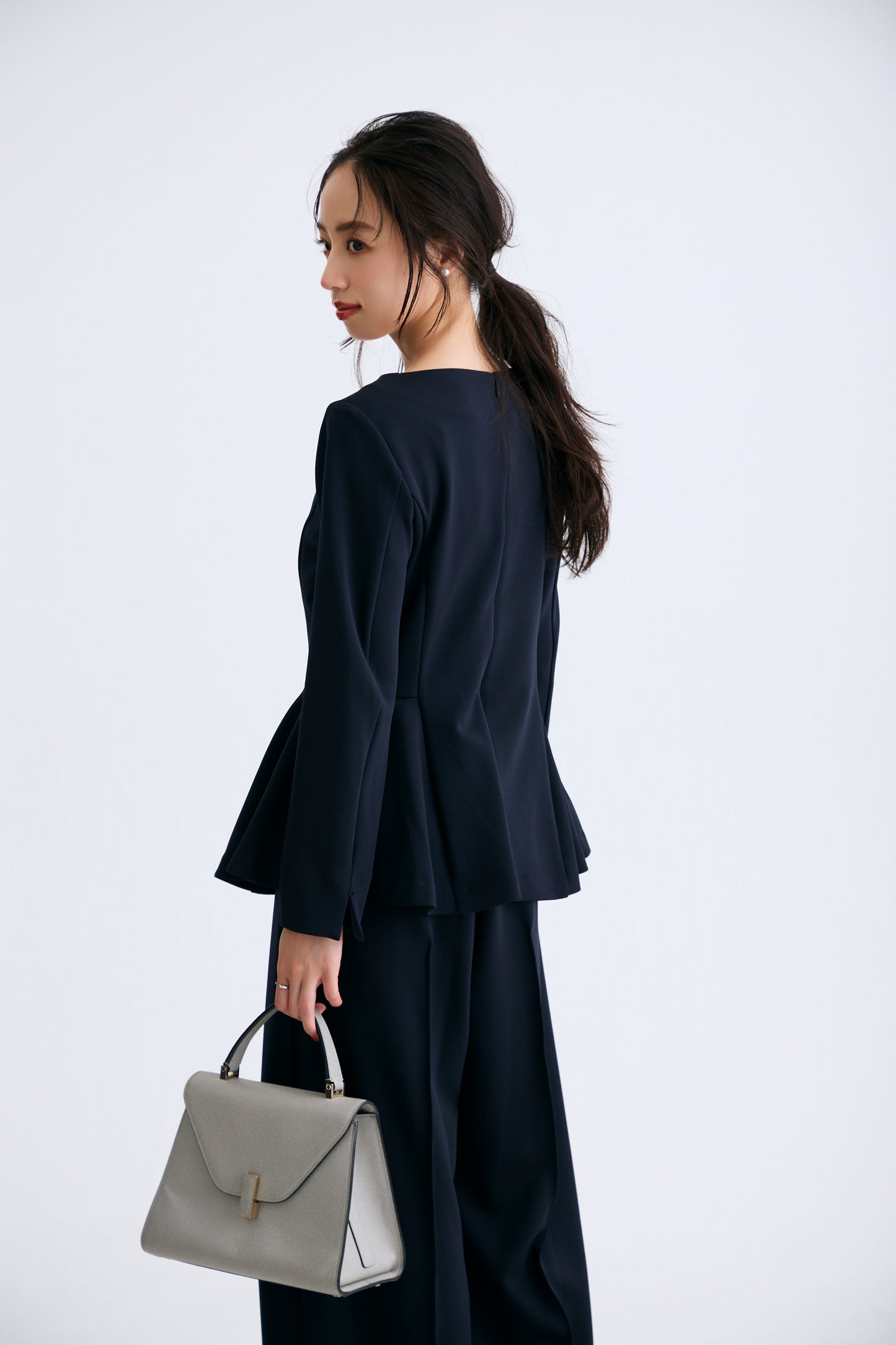 Office jersey peplum tops（Navy）