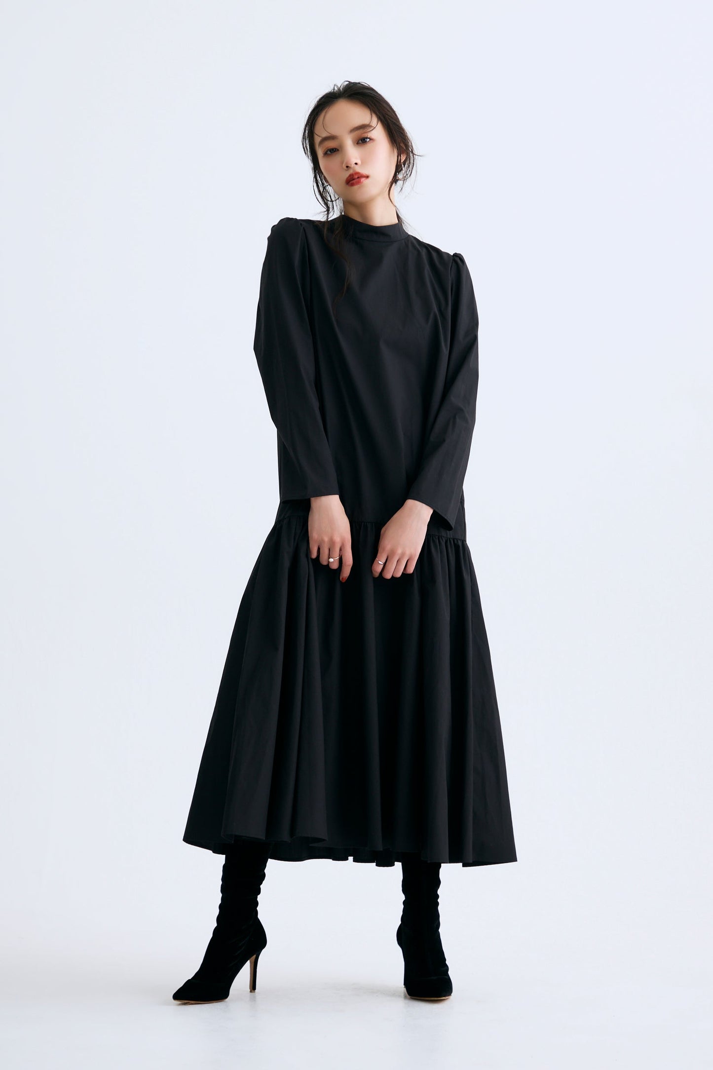 2 pattern ribbon dress（Black）