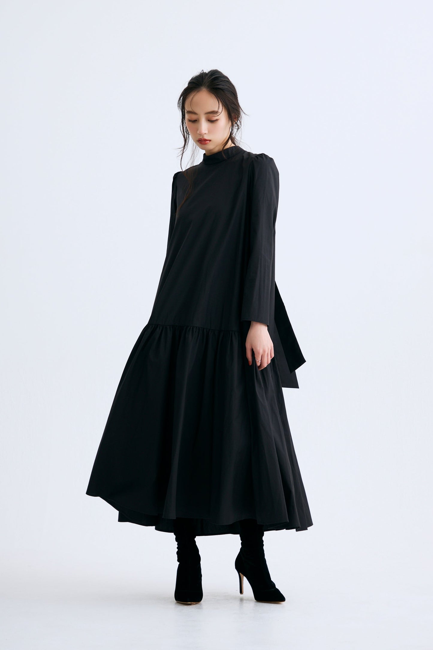 2 pattern ribbon dress（Black）