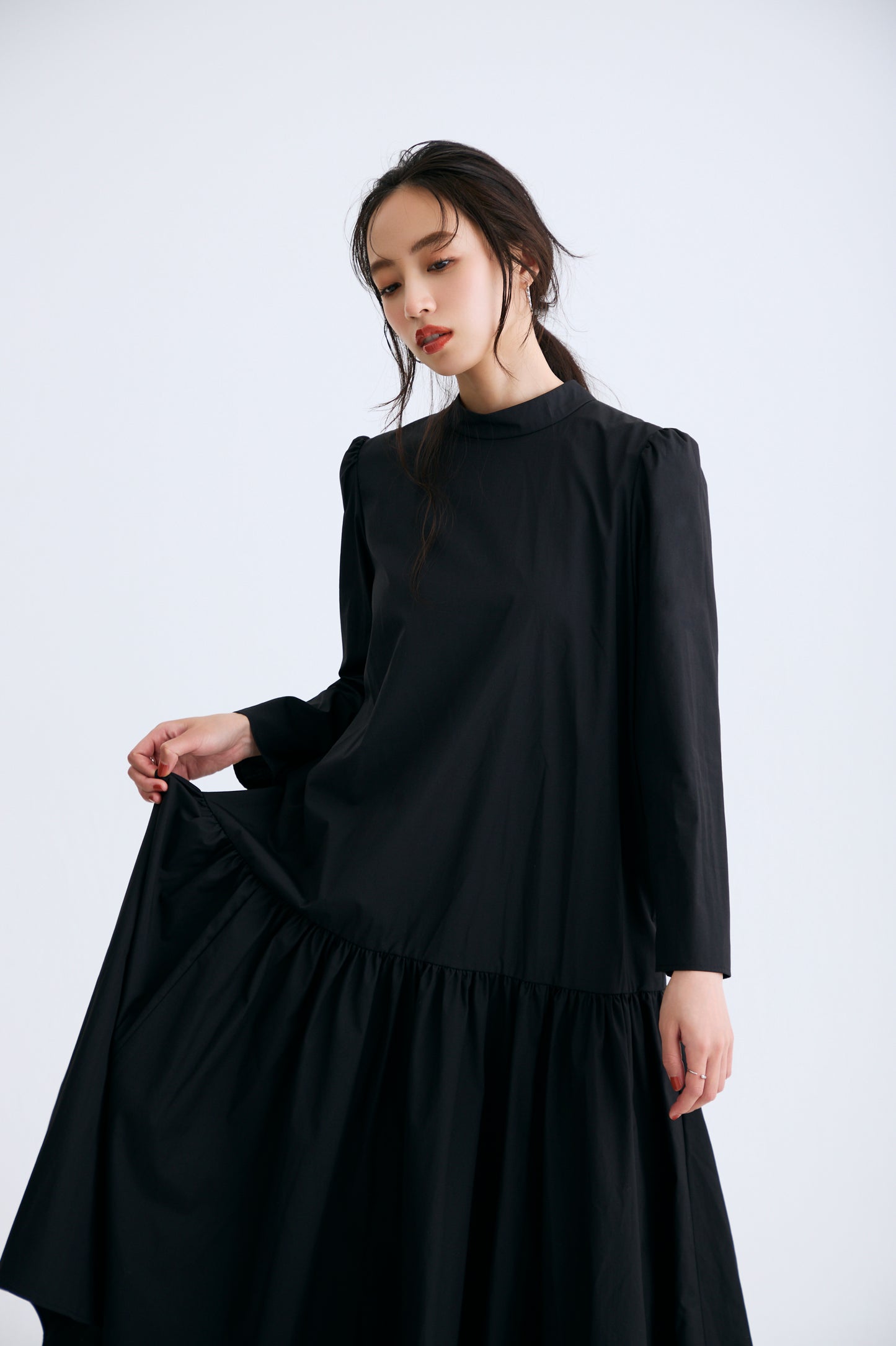 2 pattern ribbon dress（Black）