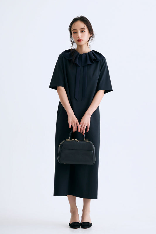 Chiffon collar dress（Navy）