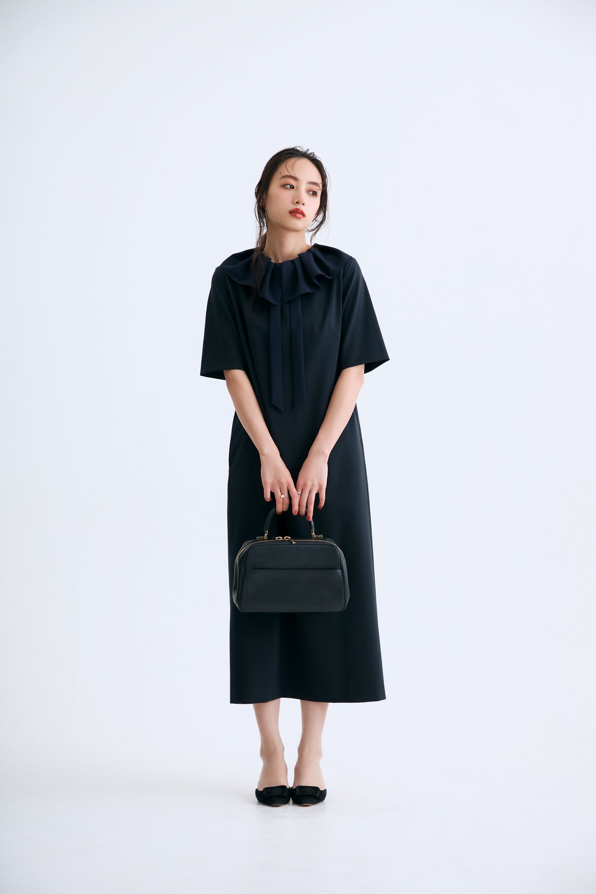 Chiffon collar dress（Navy）