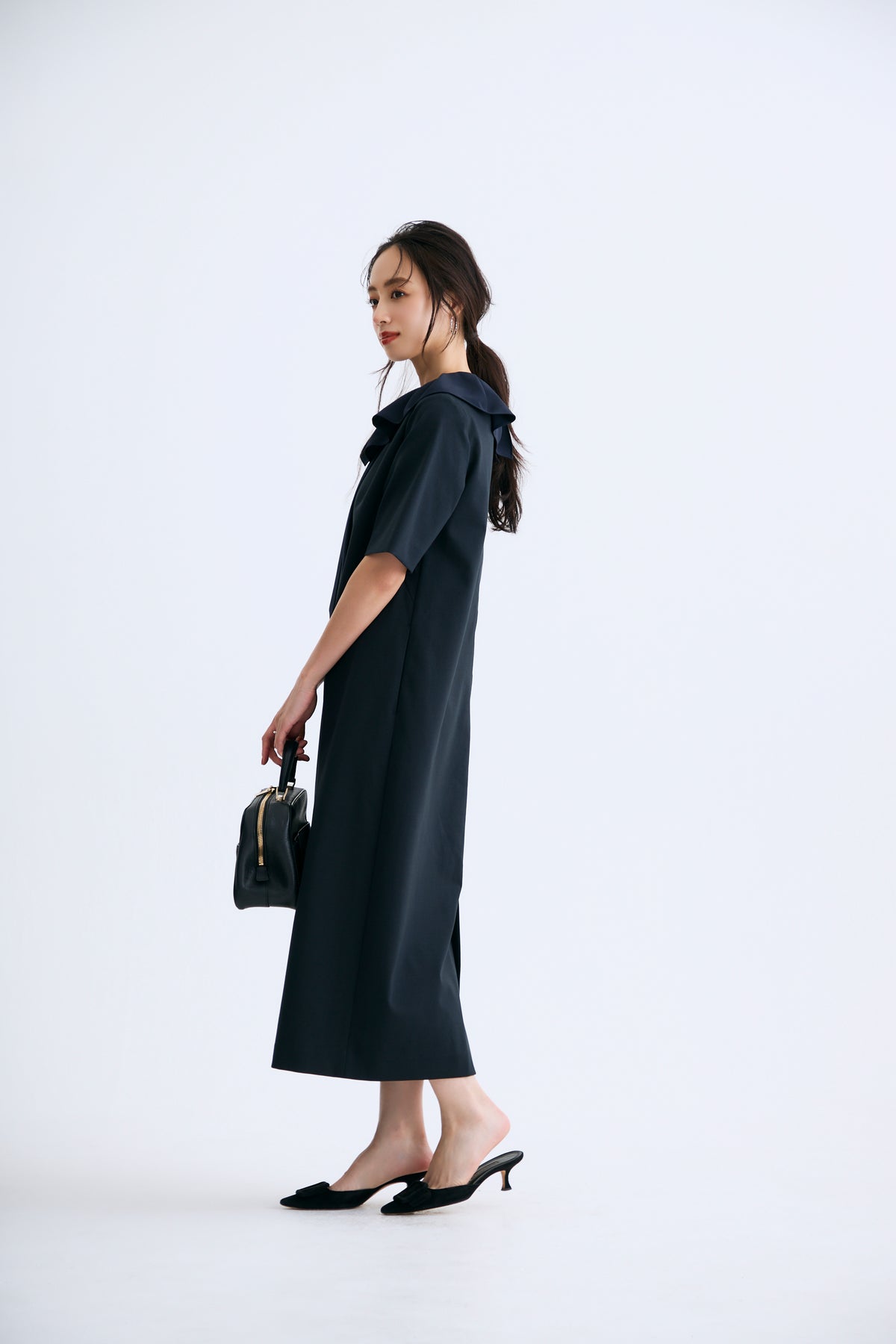 Chiffon collar dress（Navy）