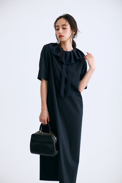 Chiffon collar dress（Navy）