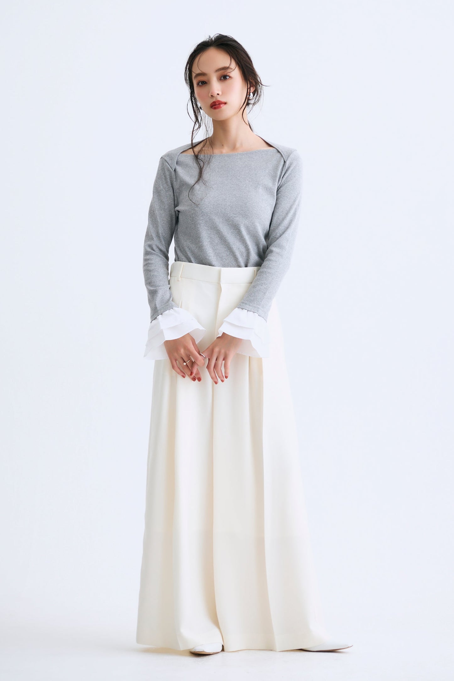 Office jersey wide pants（Ivory）