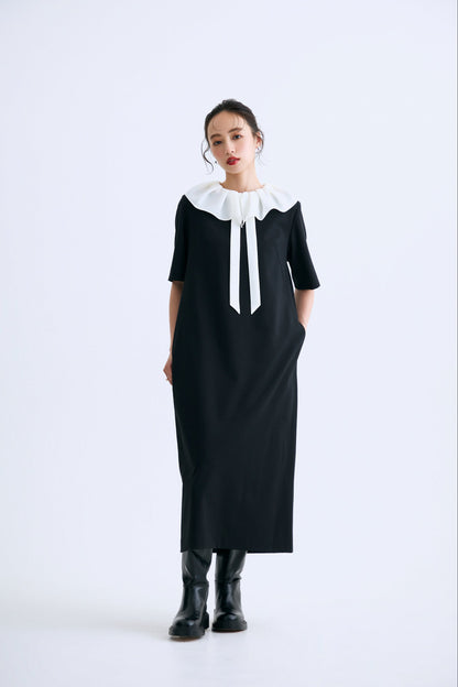 Chiffon collar dress（Black）