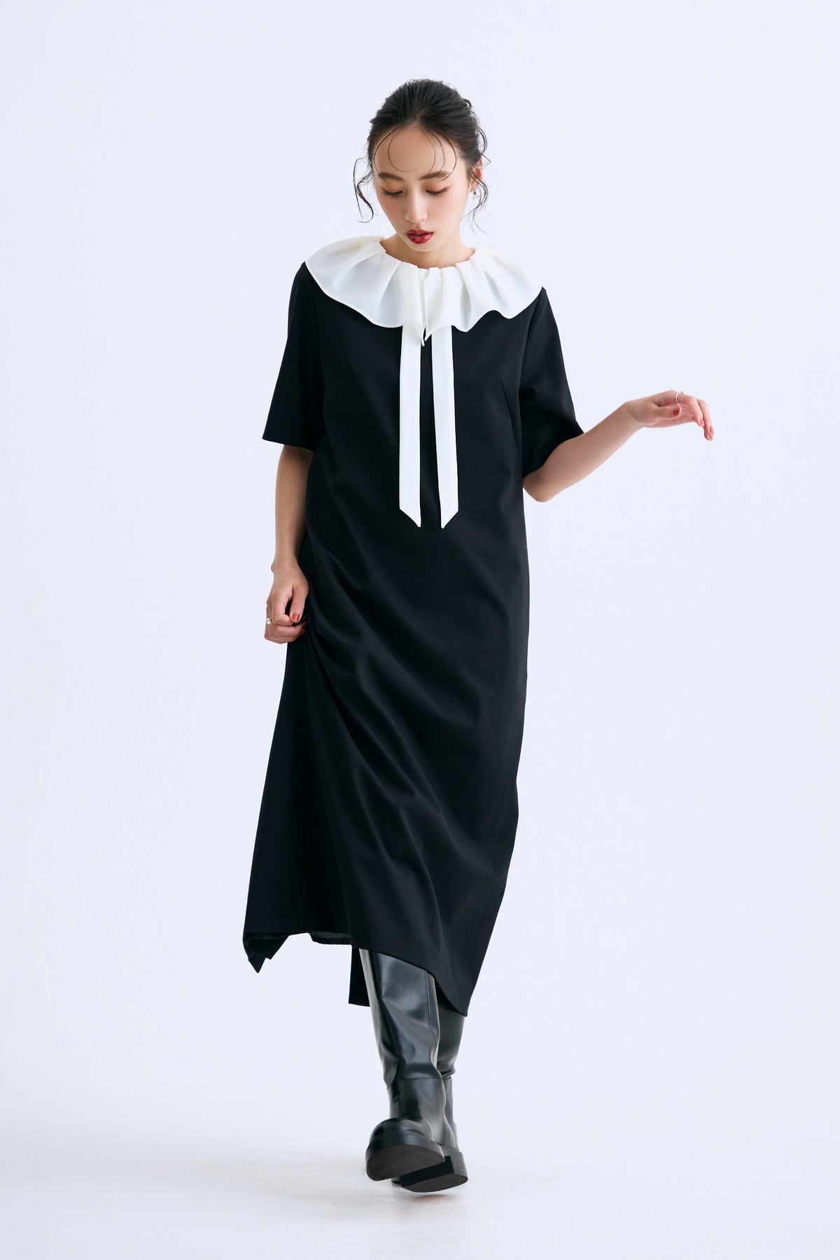 Chiffon collar dress（Black）