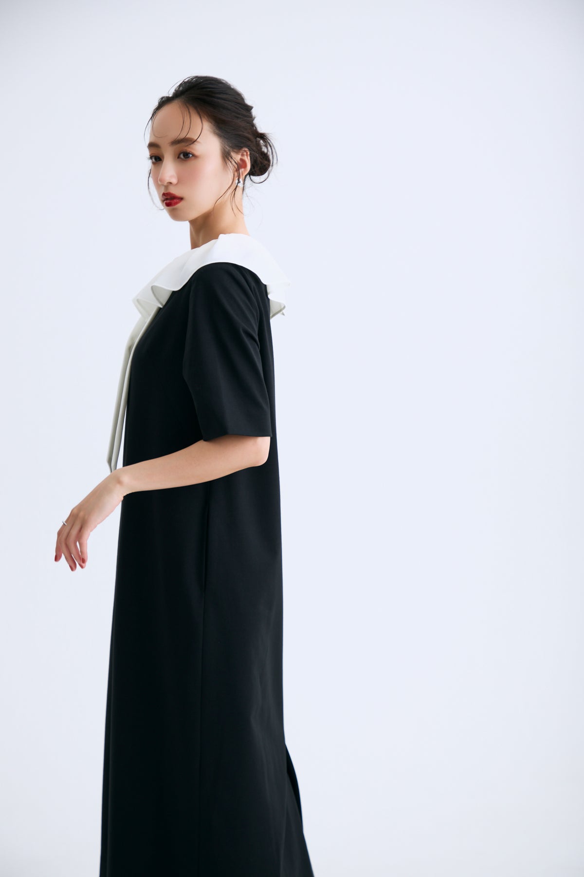 Chiffon collar dress（Black）