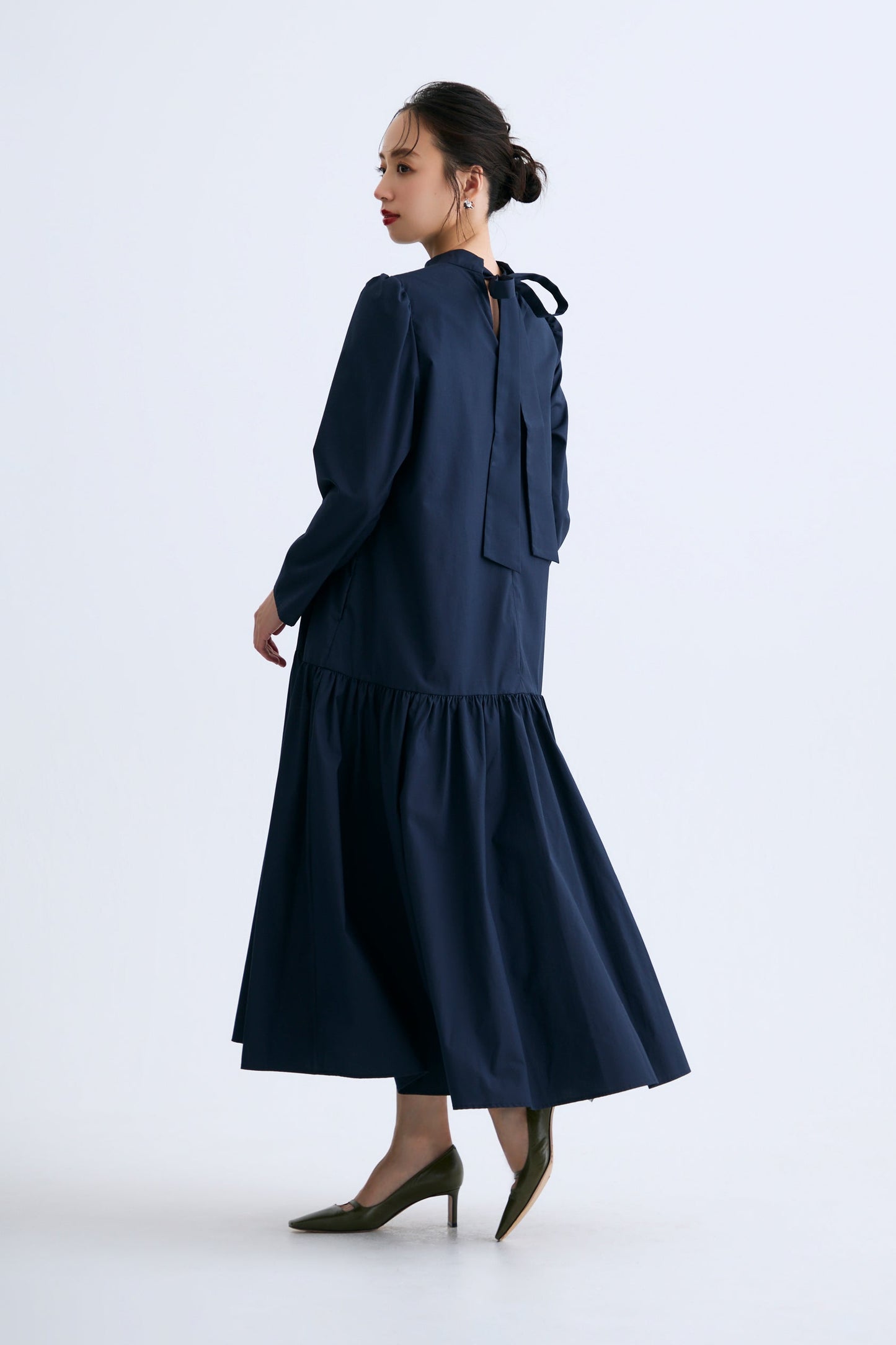 2 pattern ribbon dress（Navy）