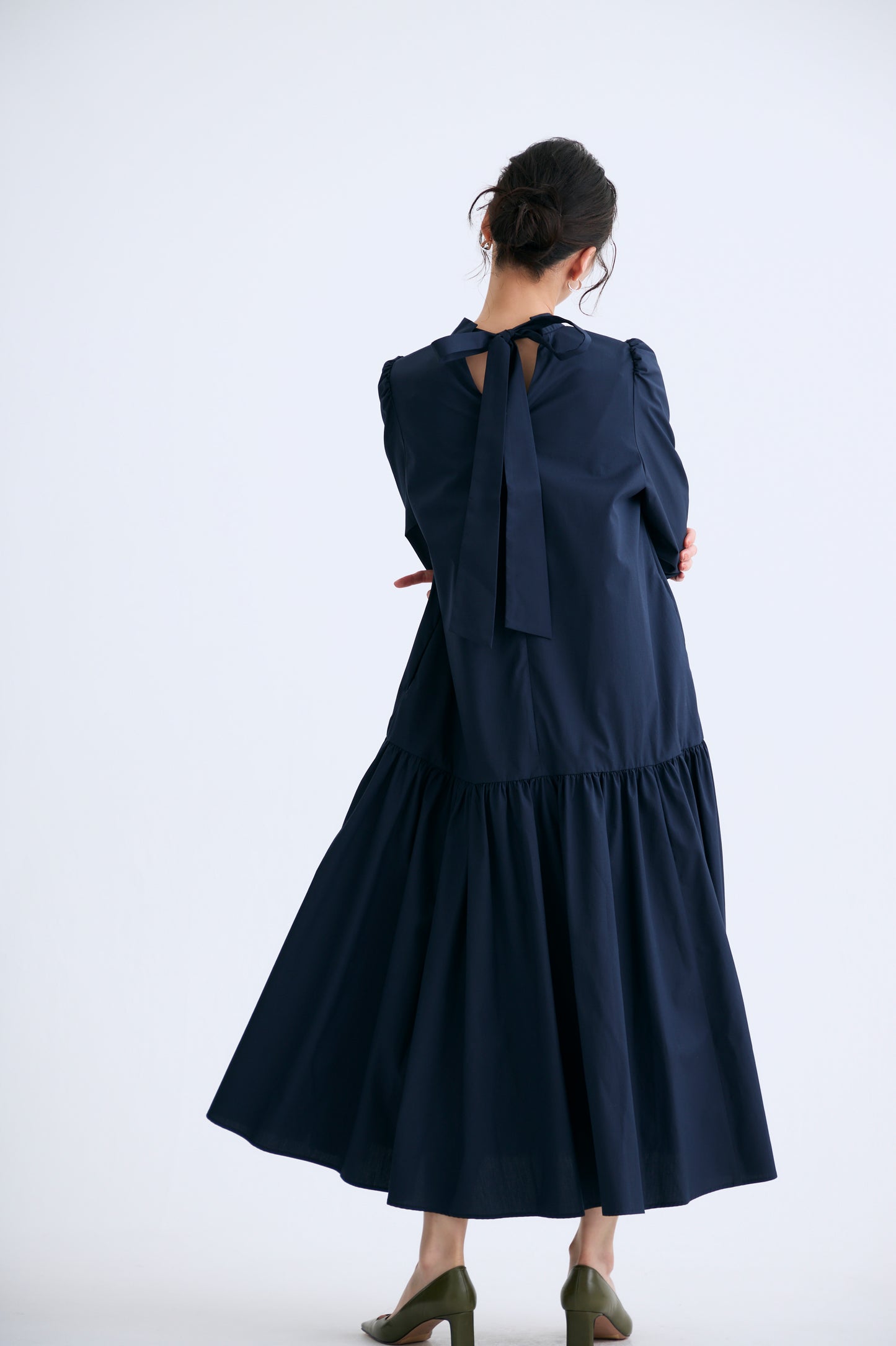 2 pattern ribbon dress（Navy）