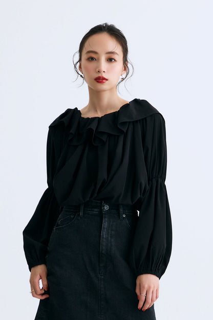 Cascade gather tops（Black）