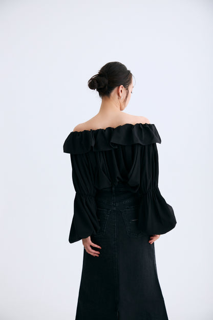 Cascade gather tops（Black）