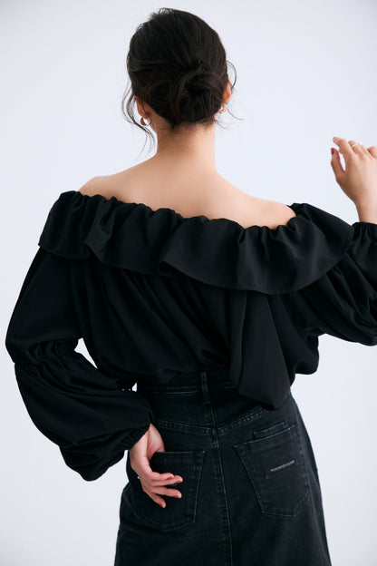Cascade gather tops（Black）