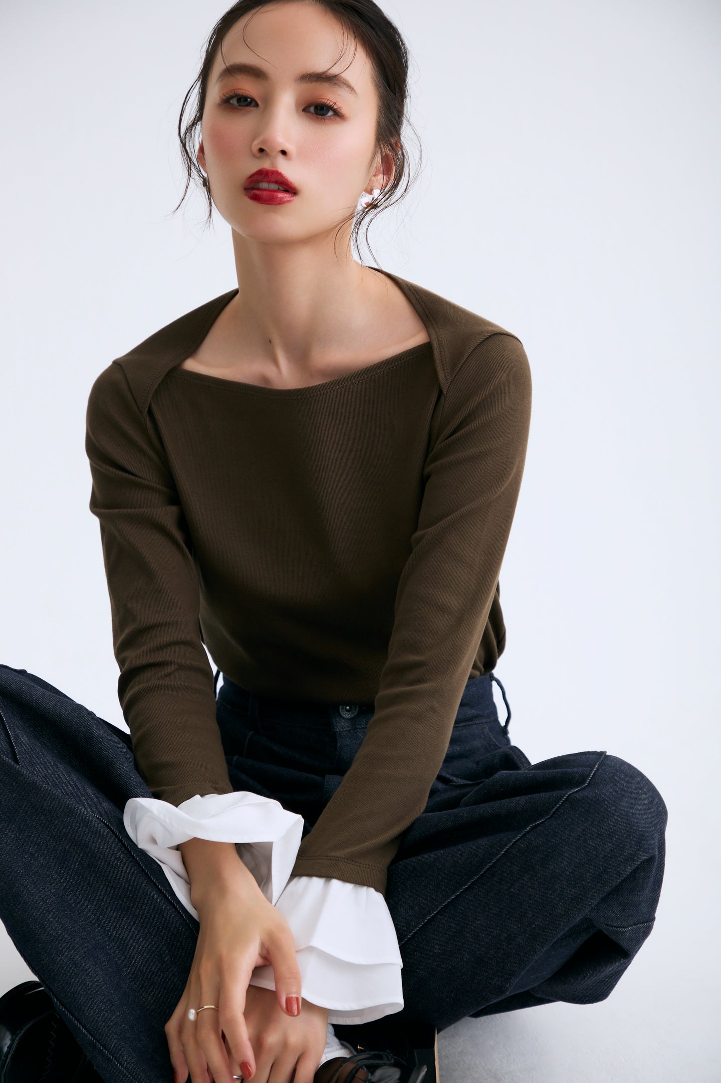 Cream frill tops（Khaki）