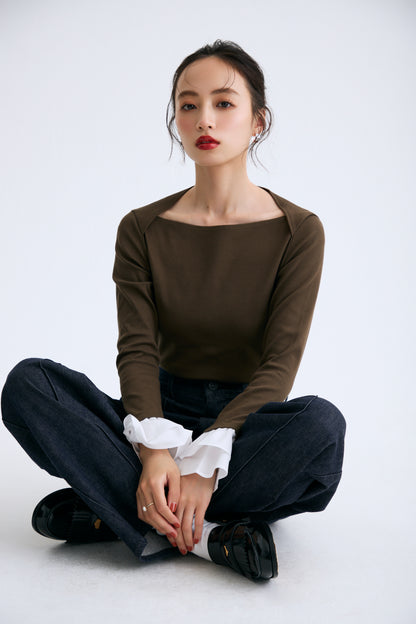 Cream frill tops（Khaki）