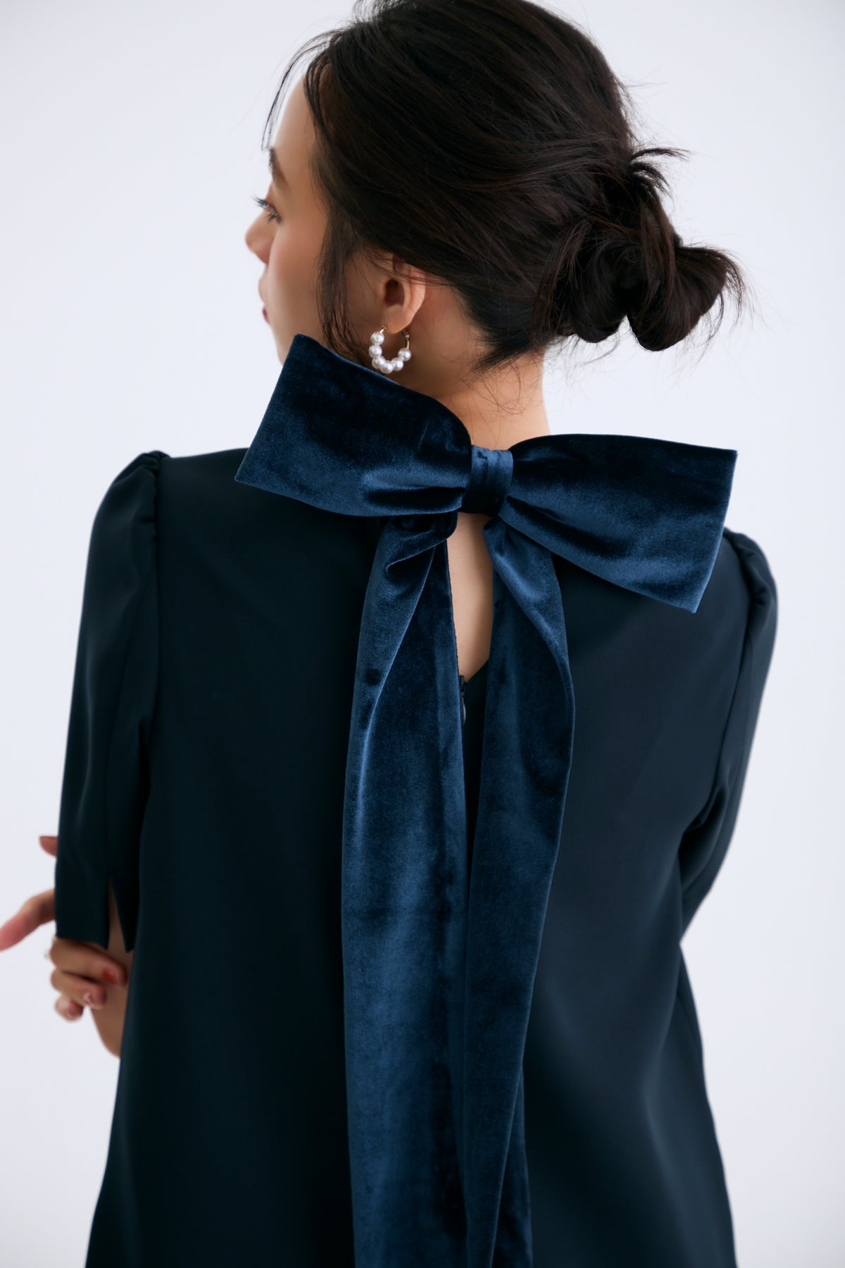 3pattern ribbon dress(Navy)