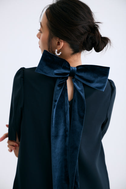 3pattern ribbon dress(Navy)