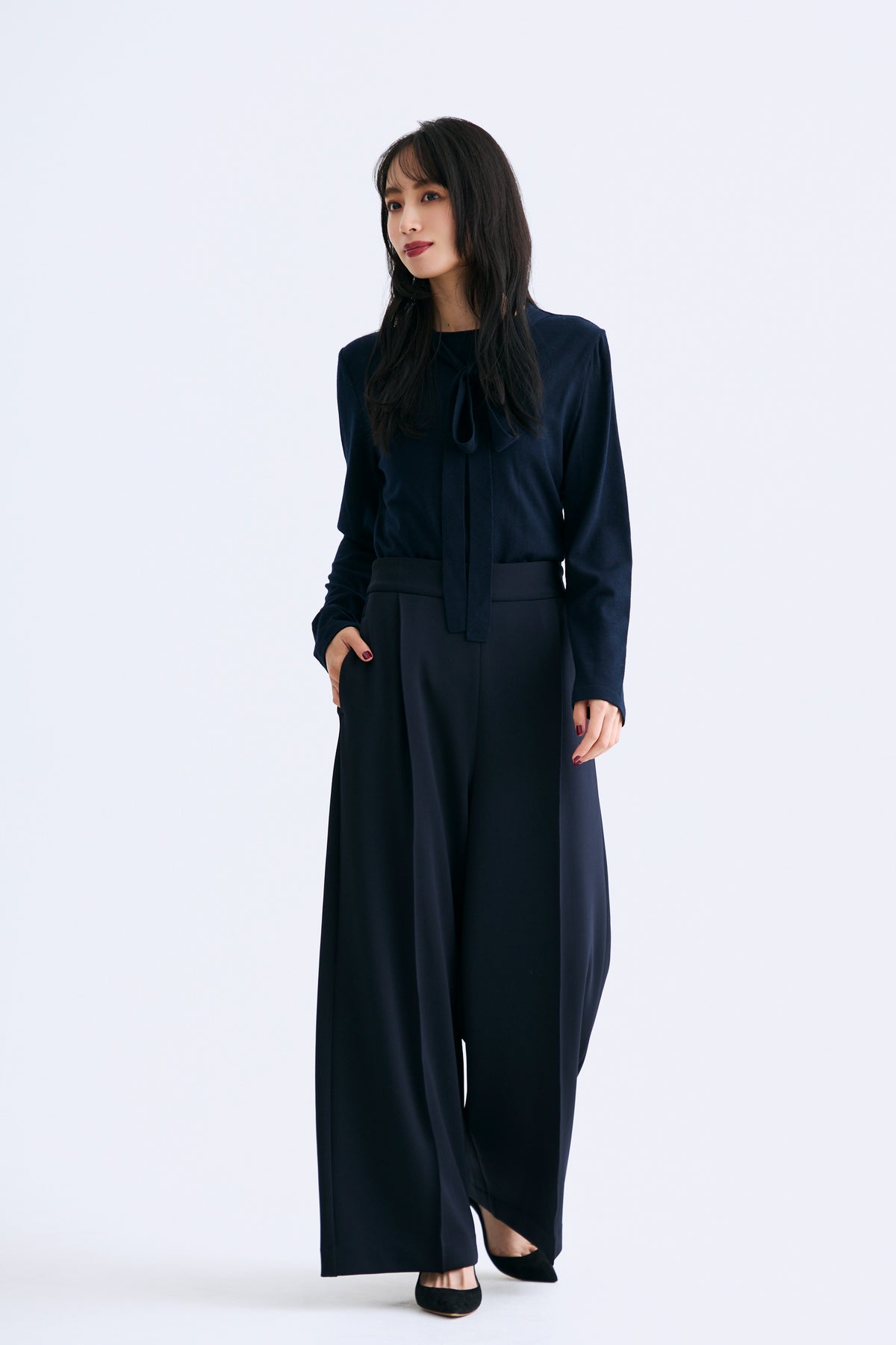 Office jersey wide pants（Navy）