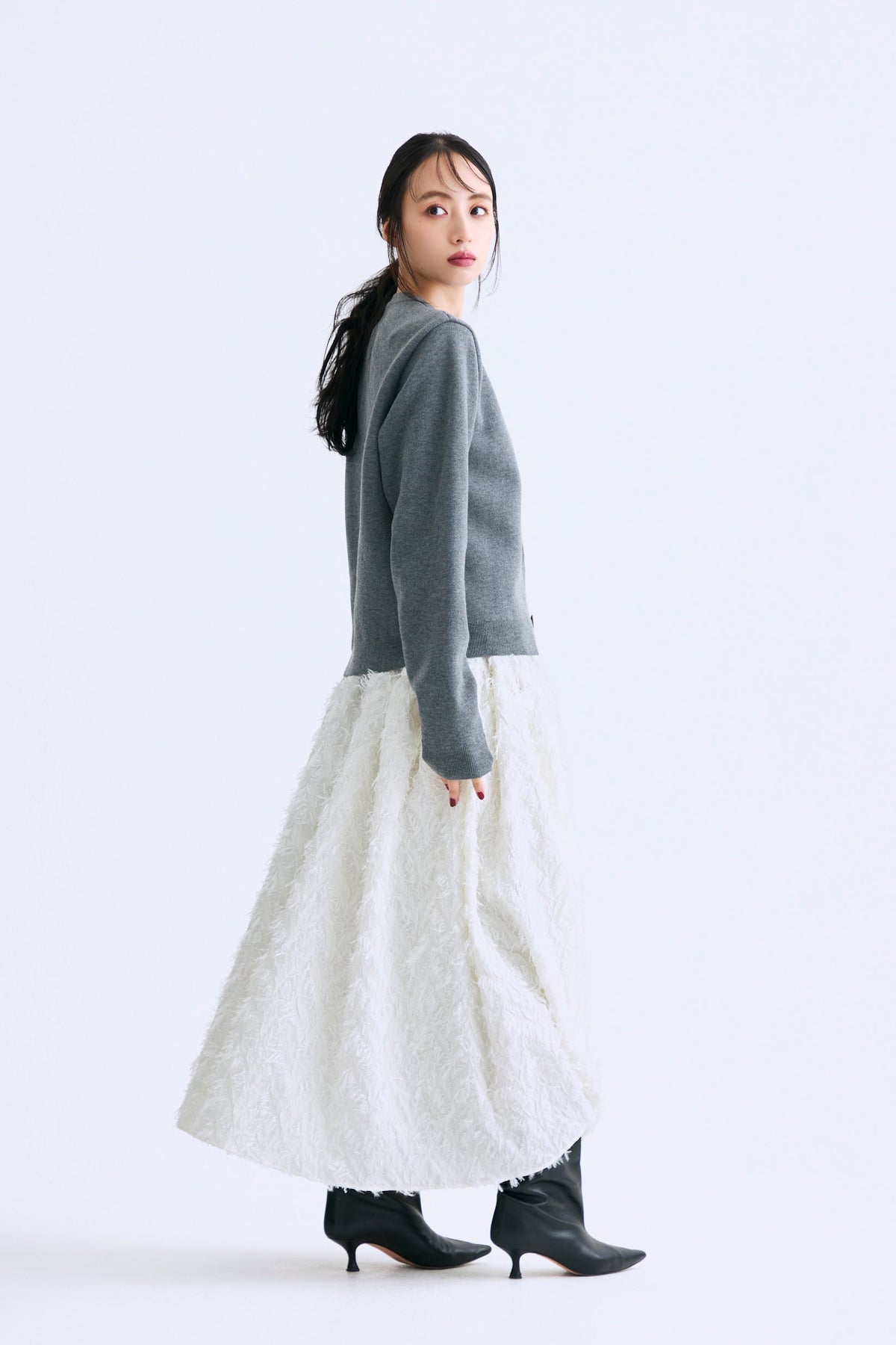 Opera gather skirt（Jacquard White）