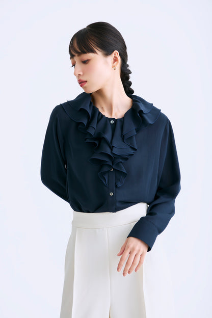 Blossom frill blouse（Navy）