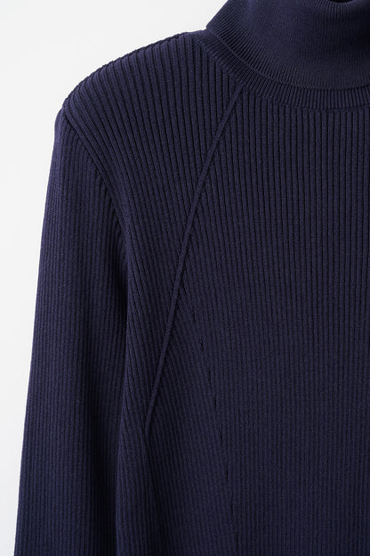 Pleasant rib turtle sweater (Navy)