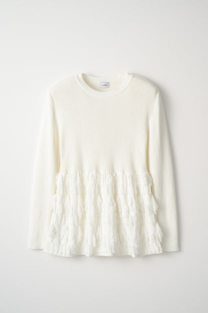 Fringe rib knit tops(White)