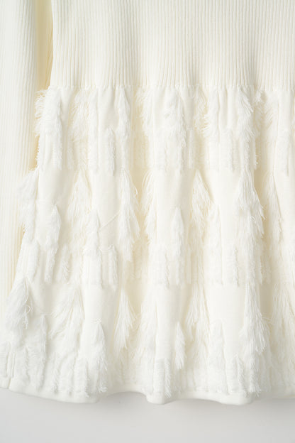 Fringe rib knit tops(White)