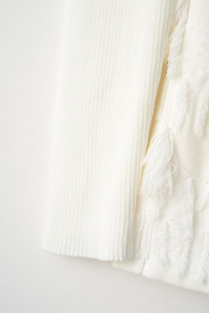 Fringe rib knit tops(White)