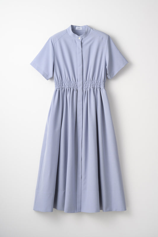 Shirring shirt dress(Blue gray)