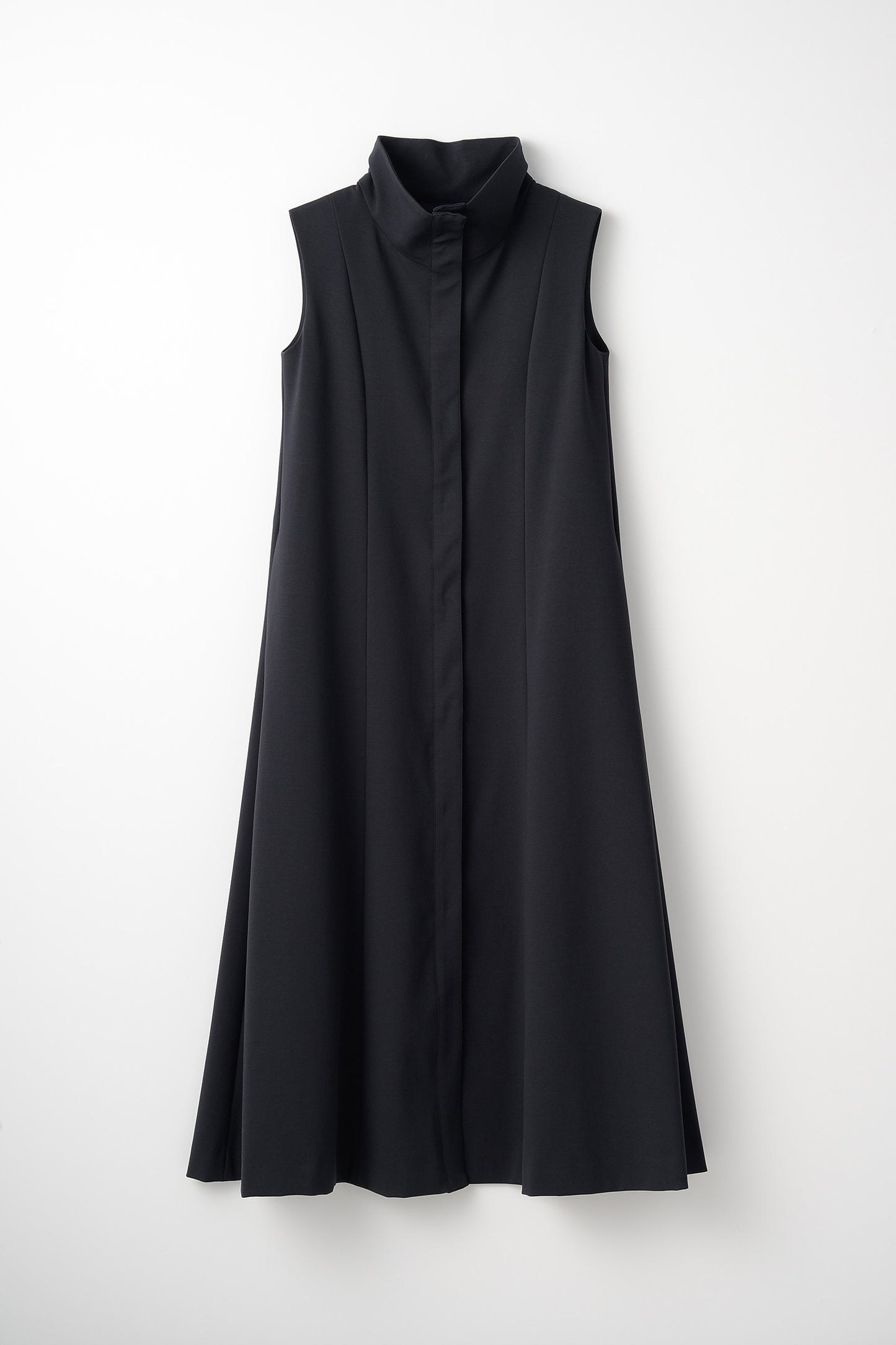 Stand neck flowing  dress(Dark navy)