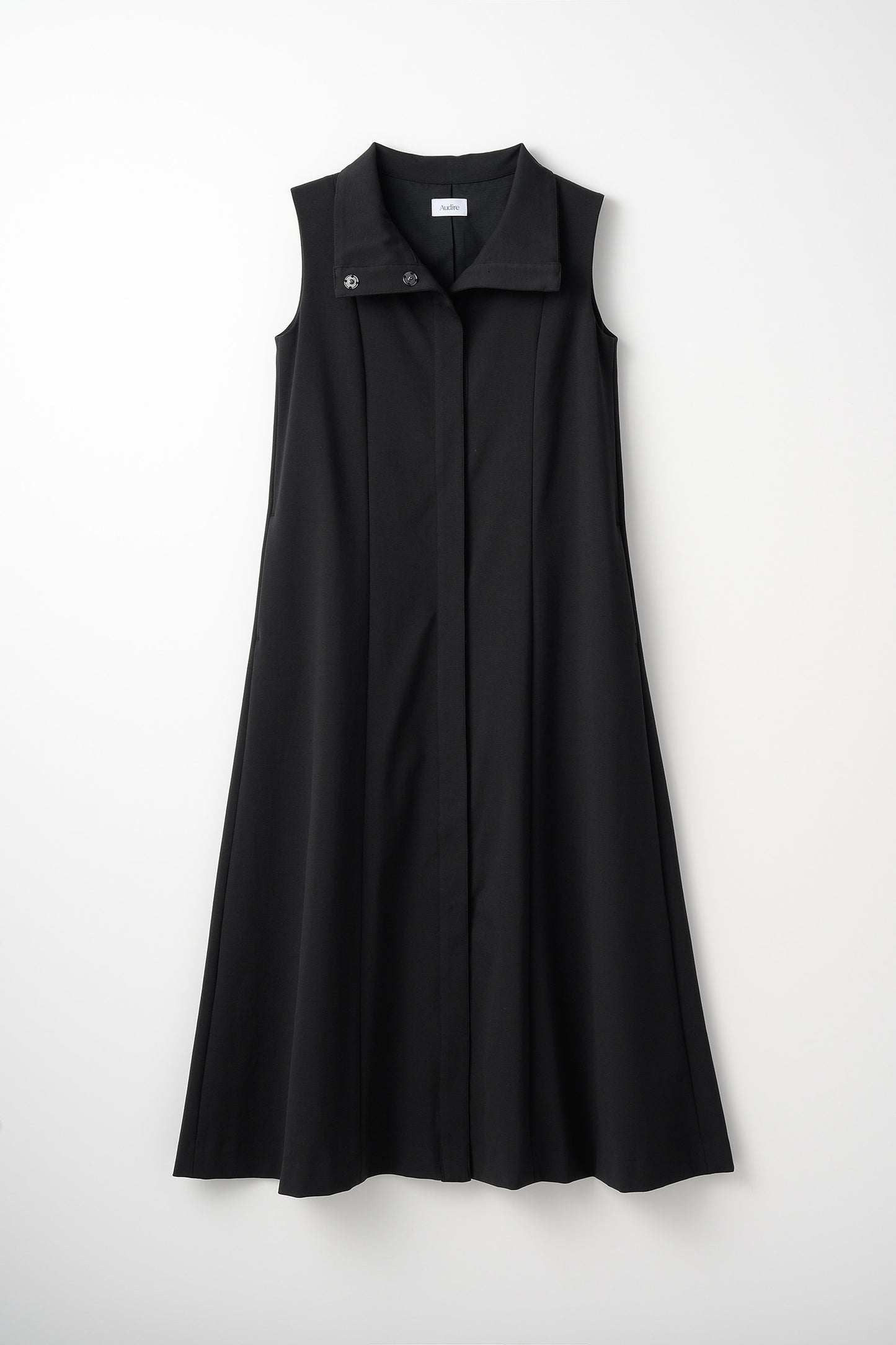 Stand neck flowing  dress(Charcoal Black)