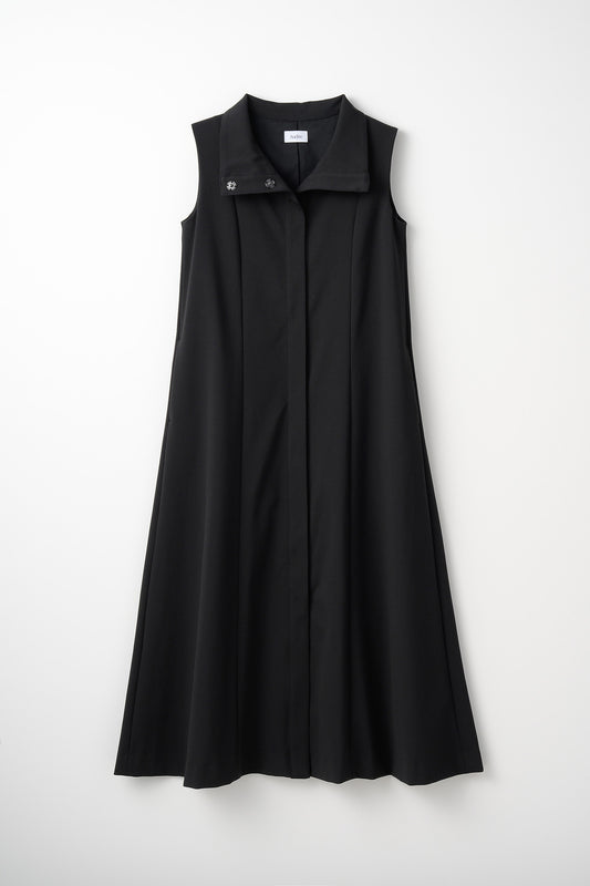 Stand neck flowing  dress(Charcoal Black)