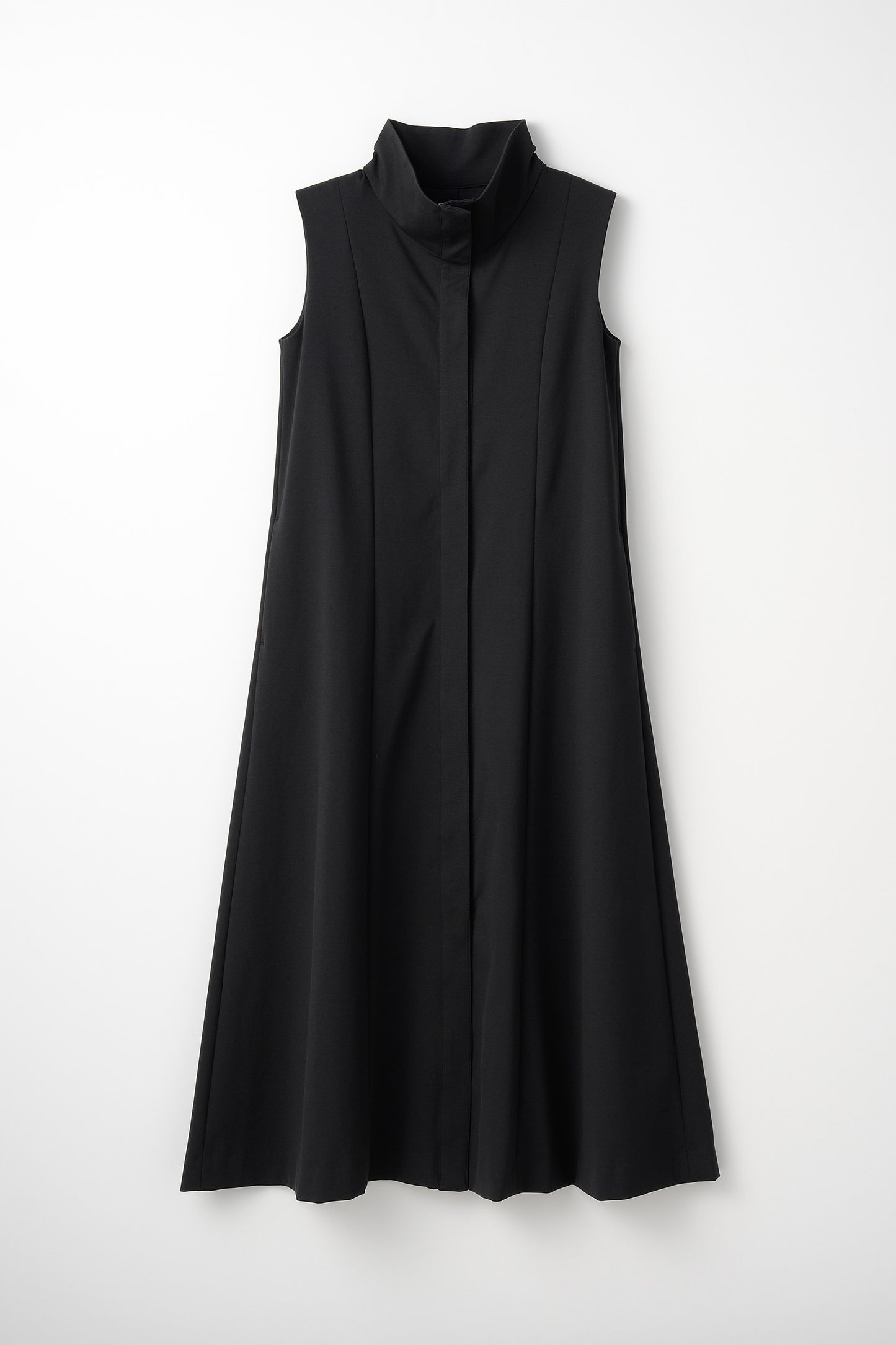 Stand neck flowing  dress(Charcoal Black)