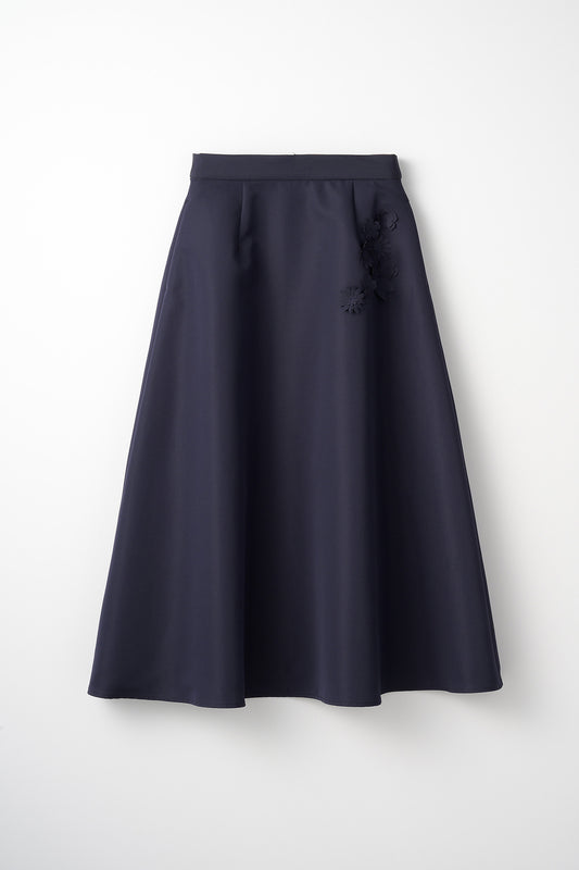 Bouquet grosgrain circular skirt(Navy)