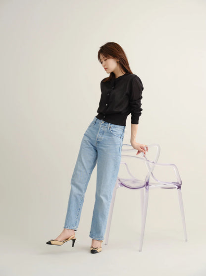 Slight glitter sheer cardigan (Black)