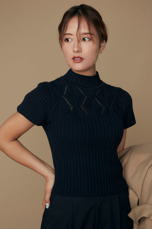 Diamond knit tops (Dark navy)