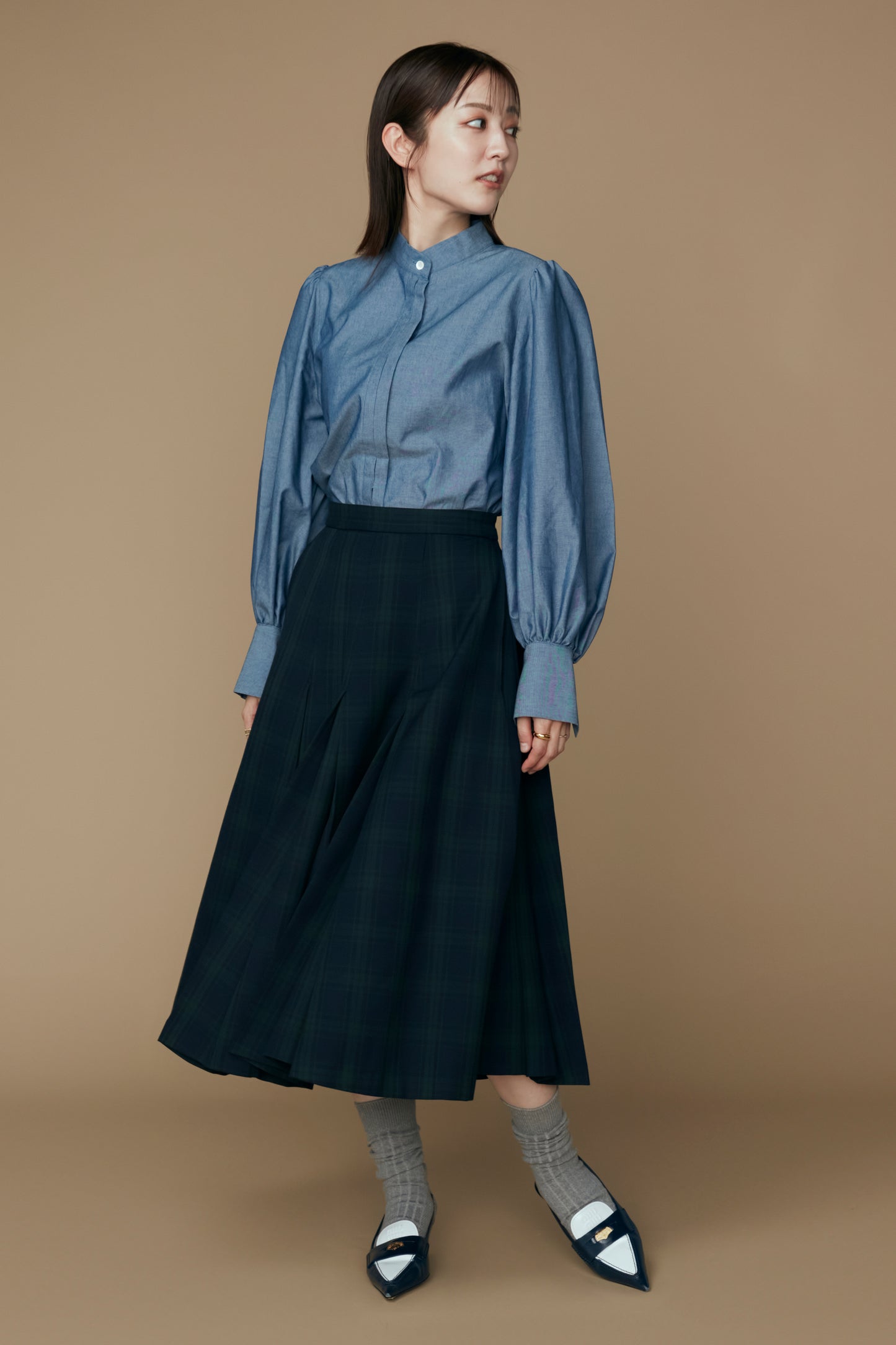 Gentle pleated skirt (Black watch)