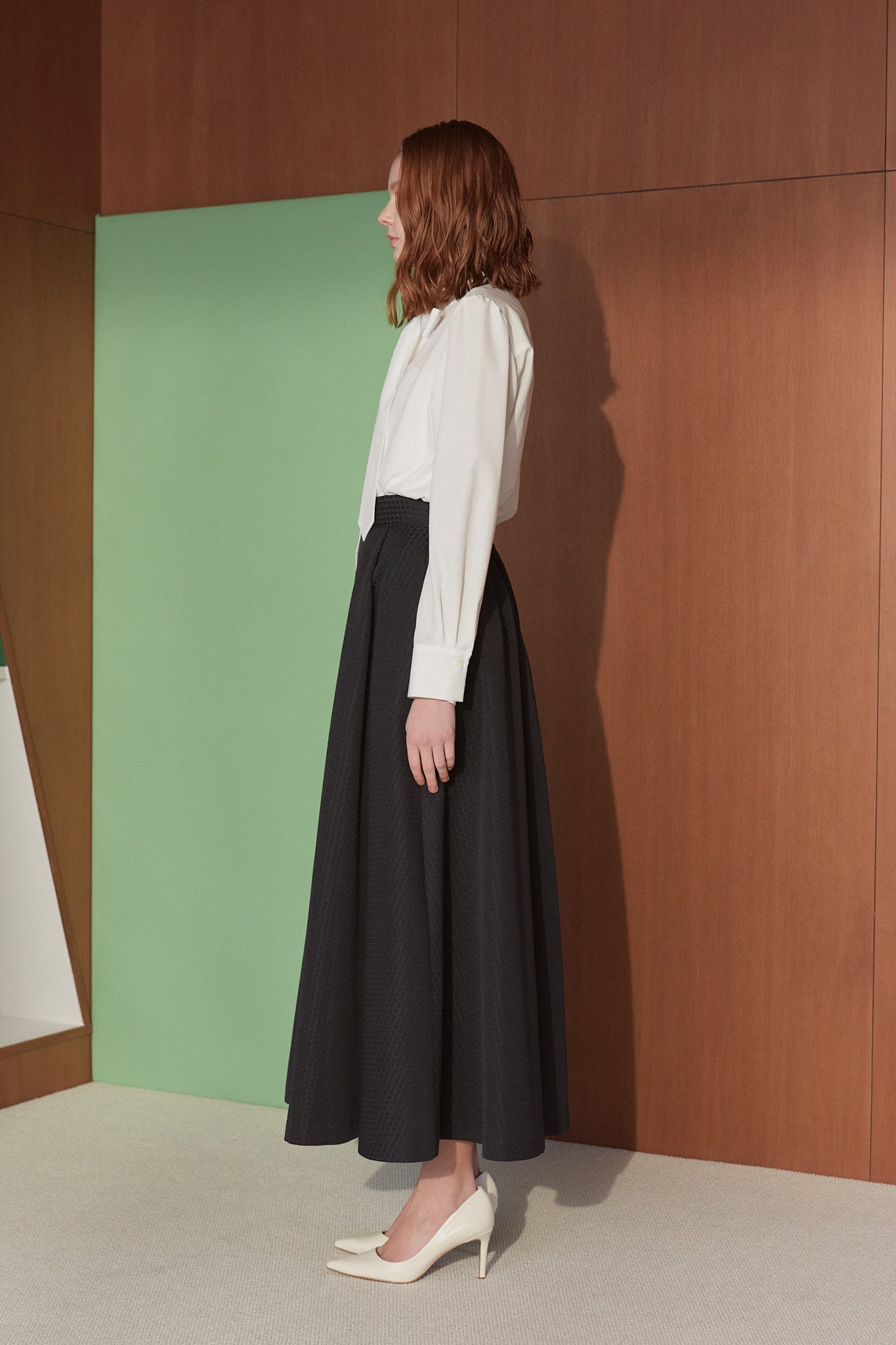 【Audire新品】Blooming jacquard skirt(White)ロングスカート