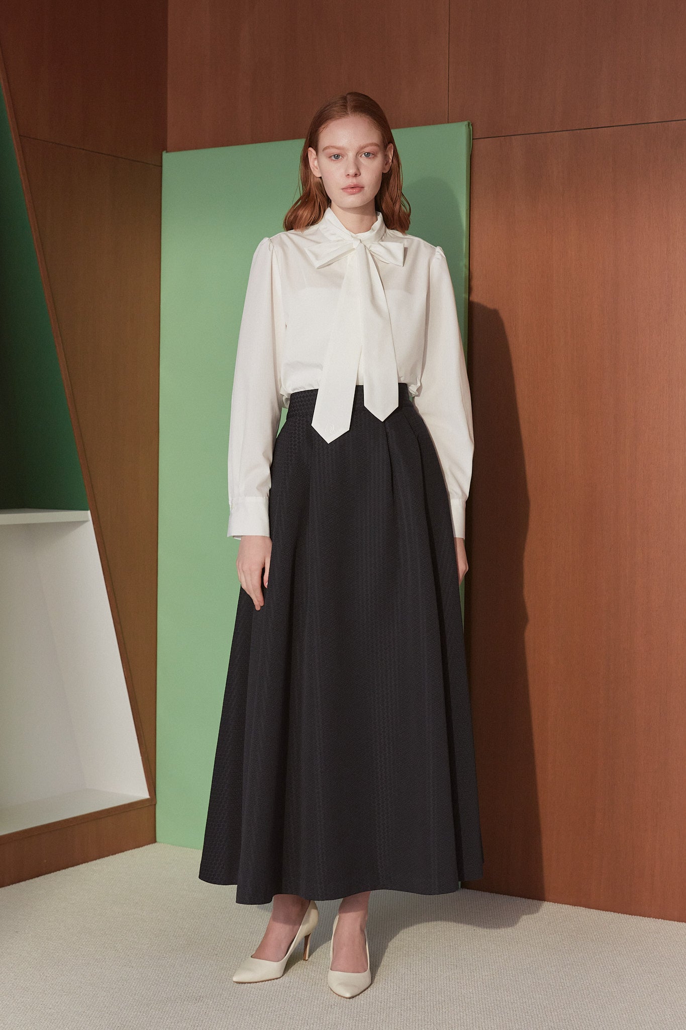 【Audire新品】Blooming jacquard skirt(White)ロングスカート