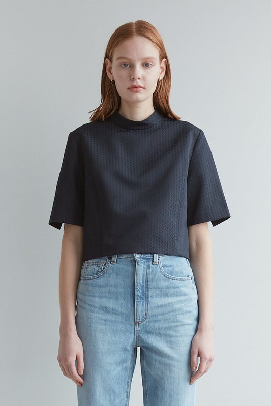 Blooming jacquard tops(Navy)