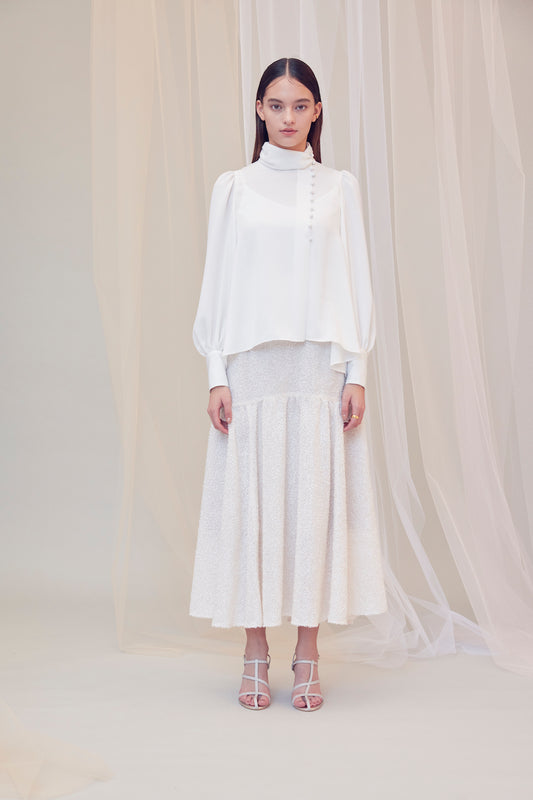 Airy jacquard skirt (White)