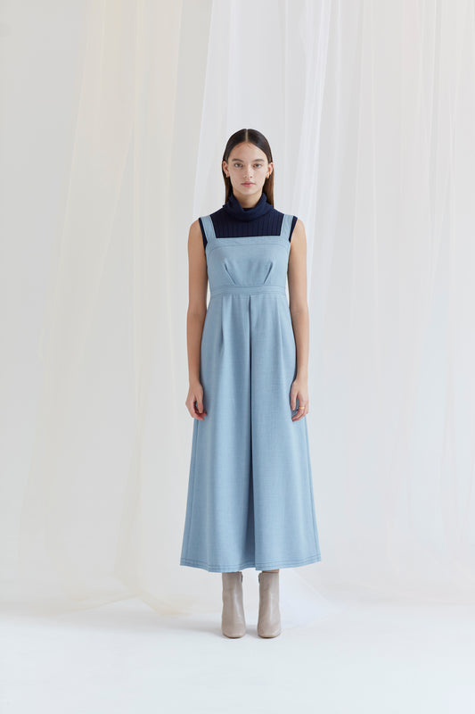 Classic belt one piece(Light blue)