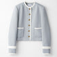 No collar box jacket (Blue gray×Off white)