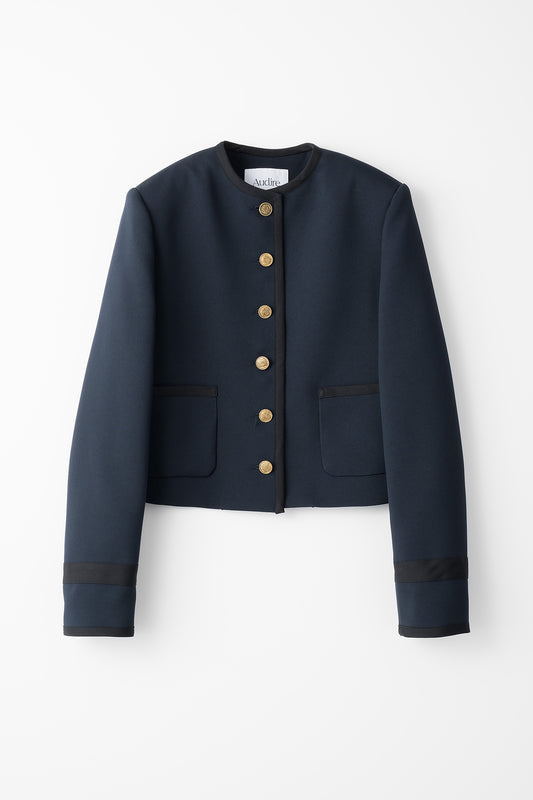 No collar box jacket (Navy×Black)